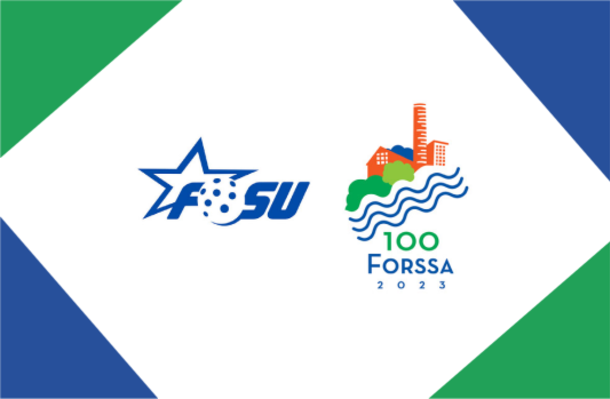FoSun logo yhdessä Forssan juhlavuoden logon kanssa.