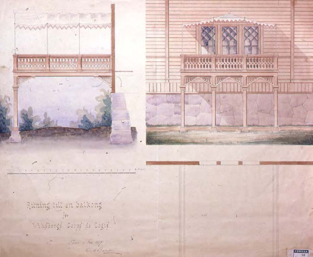 Kuva 10. Wahrenin talon yksityiskohtia piirrettynä.